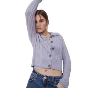Zara Womens Medium Cable Lilac Silver  Thread Cropped Cardigan